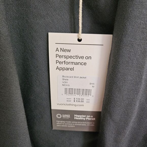 Vuori Shirt Boulevard Jacket Mens Medium Gray Button-Up Performance Shacket NWT‎ - Picture 7 of 10